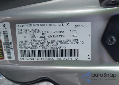 2016 Toyota Tacoma Sr z USA, uszkodzony, nr VIN 5TFRX5GN5GX065865